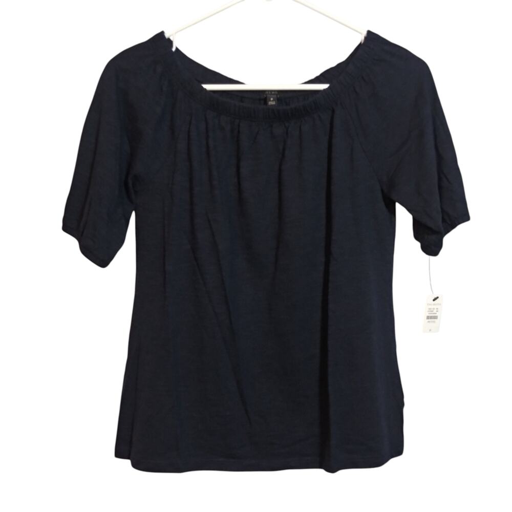 Talbots On-The-Shoulder Elbow-Sleeve Top Navy Blue Casual Neutral Petite Size S